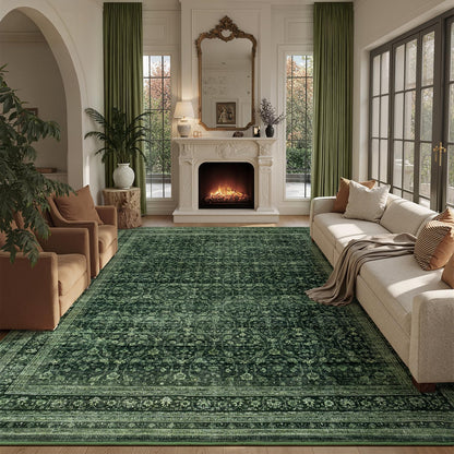 Sage Green 8x10 Area Rug for Living Room, Vintage Boho Large Carpet