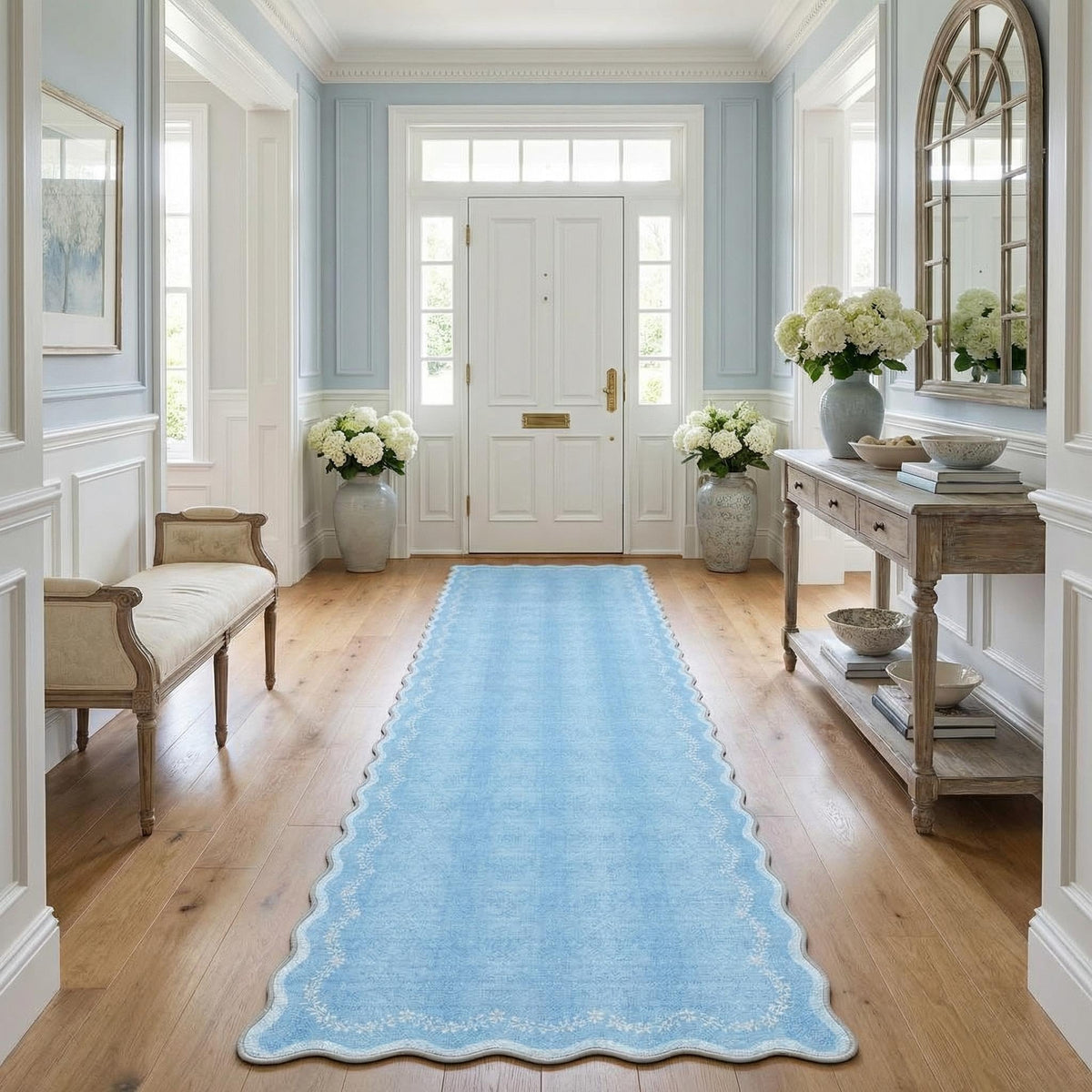 GarveeHome 5x7 Scalloped Area Rug Jute Washable Bedroom Living Room Rug