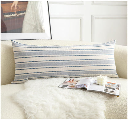 Cethom Decorative Boho Throw Pillow Covers, Farmhouse Textured Pillow Case, 18 x 18 Inch Set of 2, Chair Sofa Bedroom Living Room Home Decor Couch Cushion Case, Classic Blue and Beige Striped
