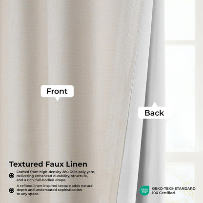 Faux Linen Curtains for Living Room (1 Panel) - 50W X 108L, Birch Taupe
