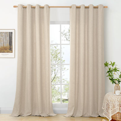 BGment Oatmeal Linen Curtains 84 Inch Length 2 Panels Set for Living Room