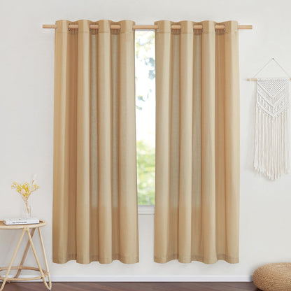 NICETOWN Natural Linen Curtains 84 inch Long 2 Panels Set, Grommet Top Thick Linen Burlap Semi Sheer Vertical Drapes Privacy Assured with Light Filtering for Bedroom/Living Room, W55 x L84