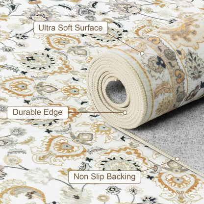 5x7 Area Rugs Living Room: Washable Vintage Rug for Bedroom Beige