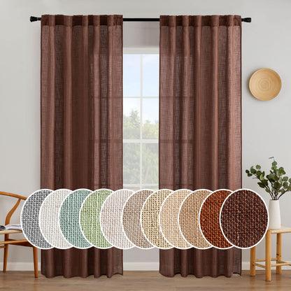 MIULEE Natural White Linen Curtains 52x84 Inch Long for Bedroom Living Room