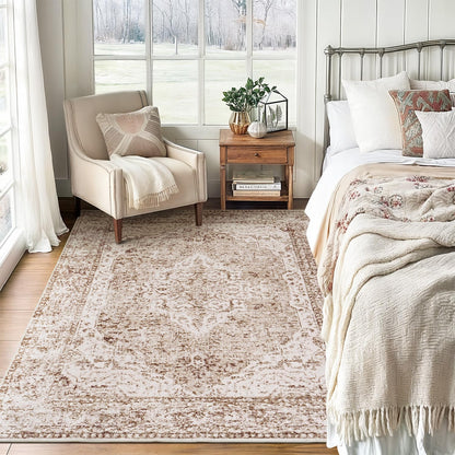 Lofus 5x7 Area Rugs for Living Room Bedroom, Soft Boho Carpet Floral Brown