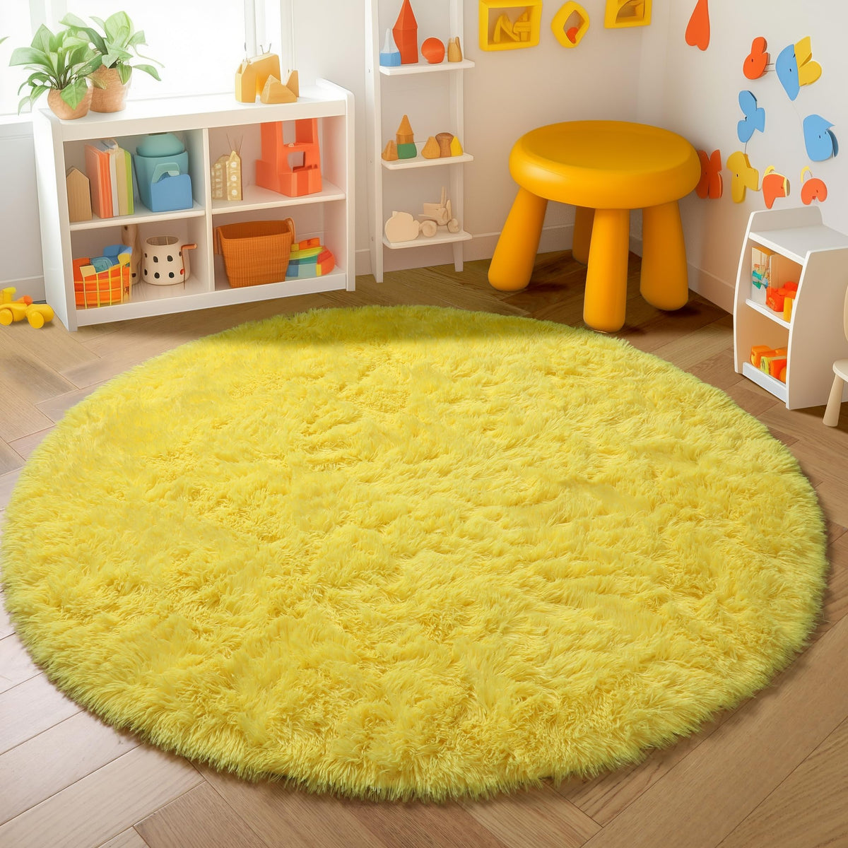 Amdrebio Pink Circle Round Fluffy Area Rug 4Ft for Girls Bedroom Kids Room