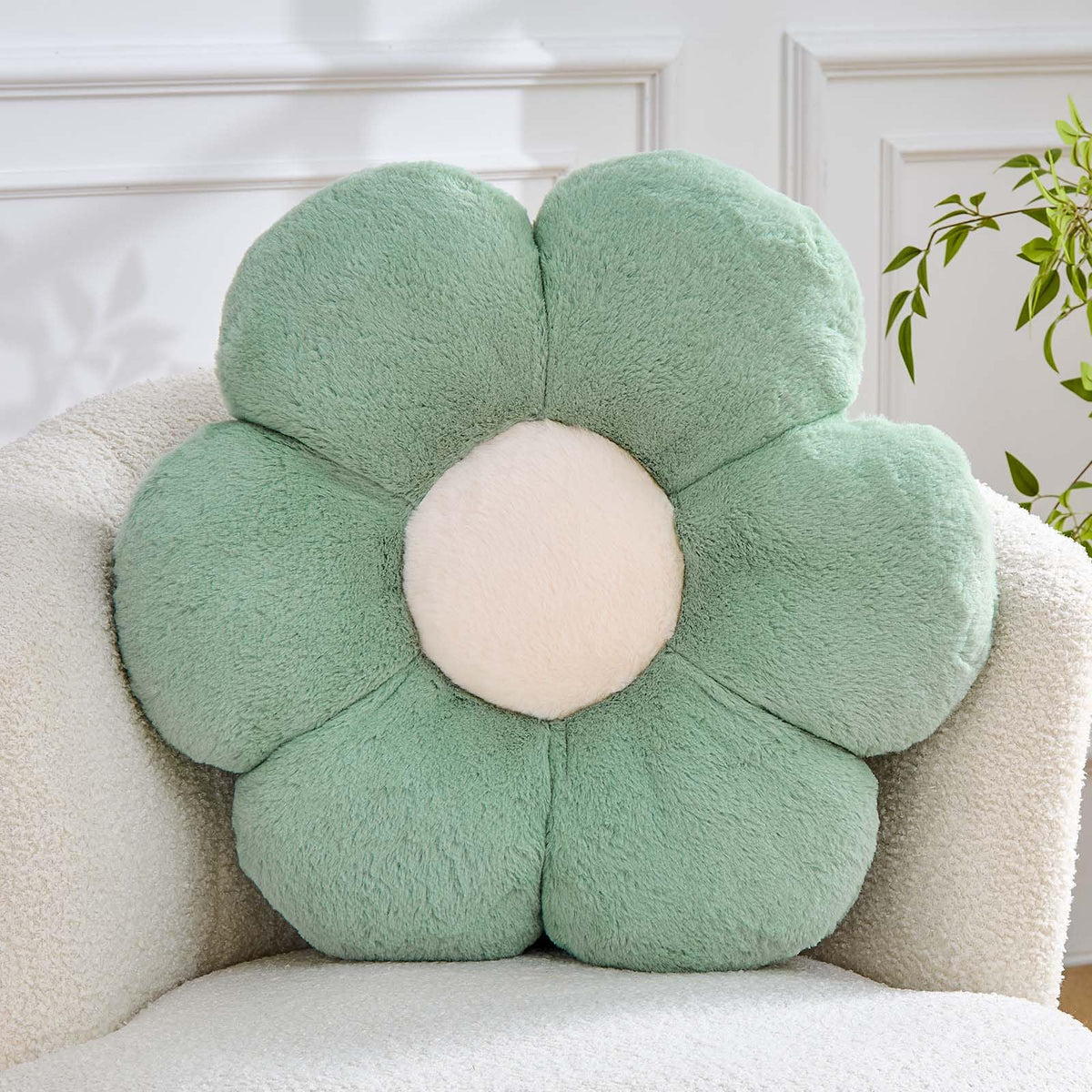 Kcvvcr Pink Flower Pillow, Cute Decorative Flower Shaped Throw Pillow with Faux Rabbit Fur, 14.9" Soft Flower Plush Throw Pillow Floor Pillows Room Décor for Bedroom Living Room
