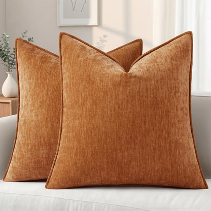 decorUhome Chenille Beige Velvet Throw Pillow Covers 18x18 Set of 2