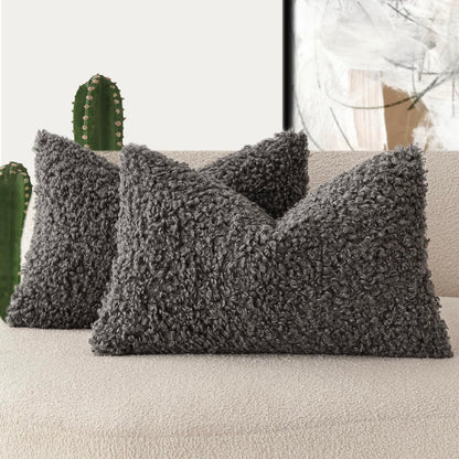 Foindtower Decorative Fuzzy Faux Fur Throw Pillow Covers 24x24 Inch Oatmeal