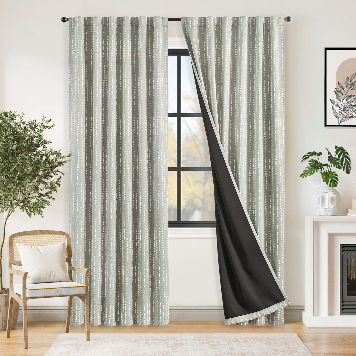 jinchan Boho Blackout Curtains 63 Inch Length Moon Phase Printed Drapes