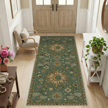 Vacuum-Friendly, 5x7 Washable Area Rug, Black Gold Beige Red