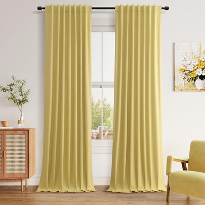 Guken Cream Linen Blackout Curtains 84 Inch Length 2 Panels Set for Living Room Bedroom Back Tab Thermal Insulated 100% Black Out Drapes Room Darkening Window Curtain Ivory Natural Beige