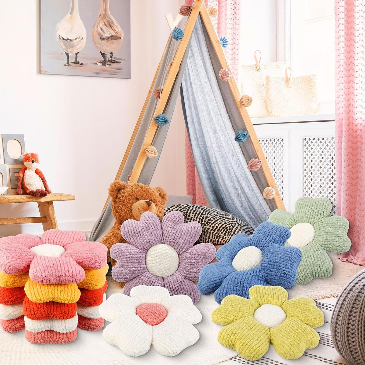 Beeveer 10 Pcs 15.75" Flower Plush Pillow for Sofa,Multicolor,Multicolor