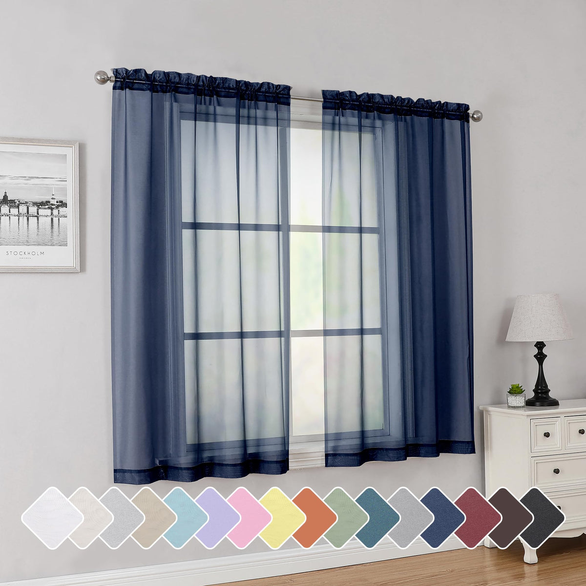 Simplebrand Black Sheer Curtains 84 Inches Long 2 Panels for Living Room