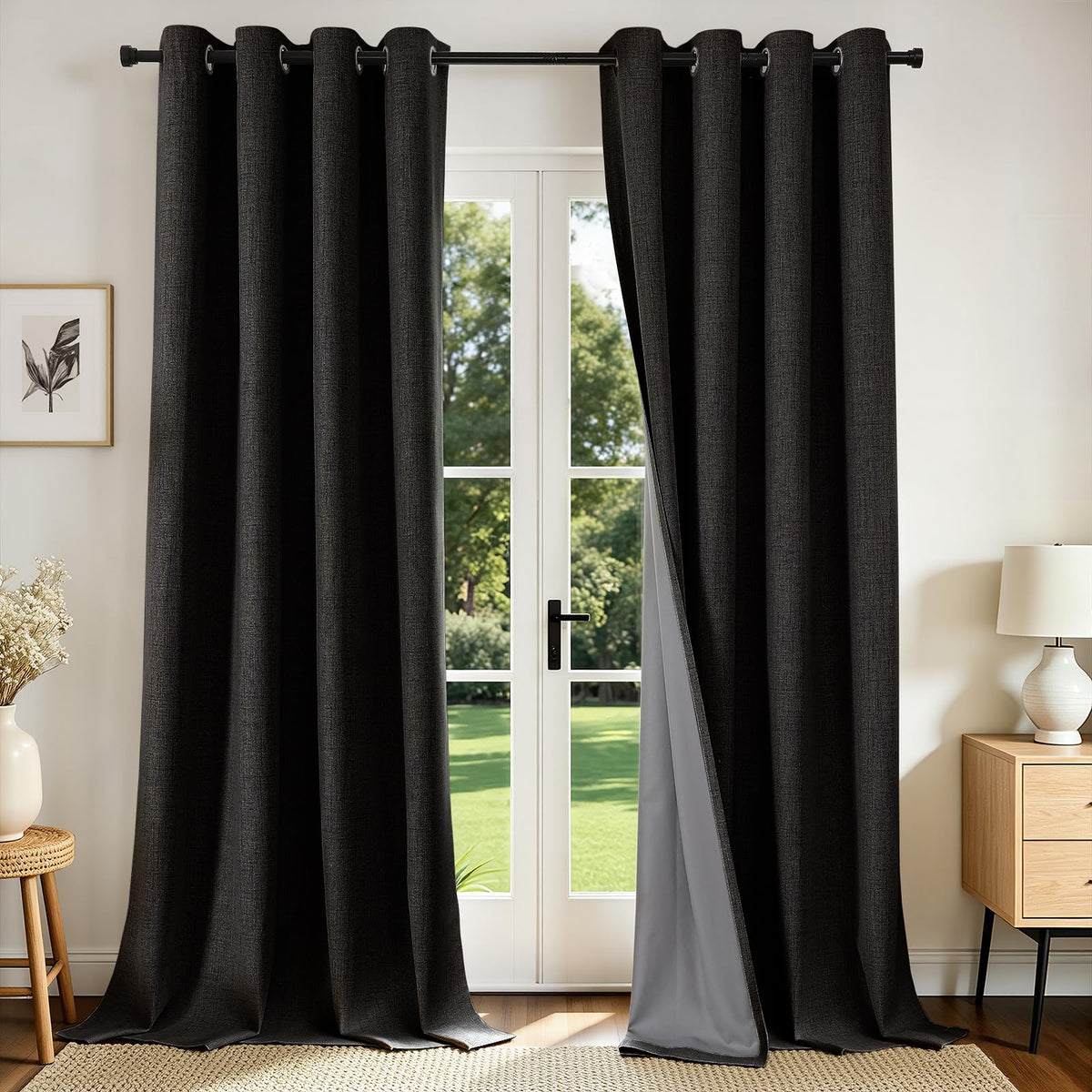 Joydeco Blackout Curtains 84 Inch Long, Linen Black Out Curtains for Bedroom 2 Panels with Grommet, Thermal Insulated, Noise Reducing Room Darkening Drapes Privacy Protection for Living Room Window