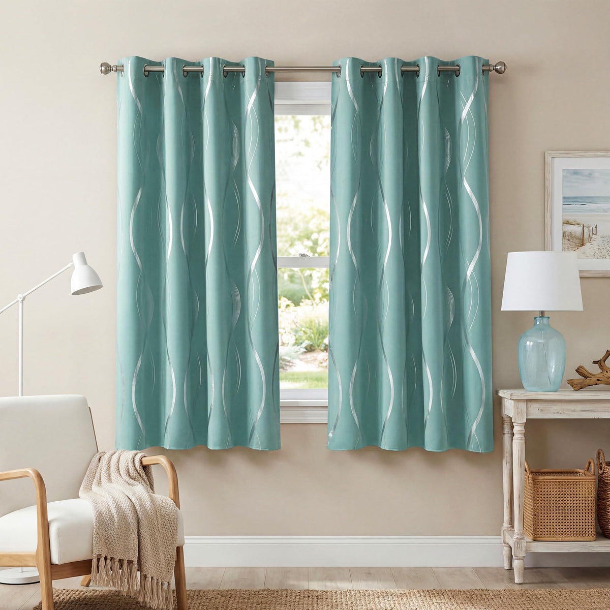 NICETOWN Grey Blackout Striped Pattern Curtains for Living Room, 52 x 84