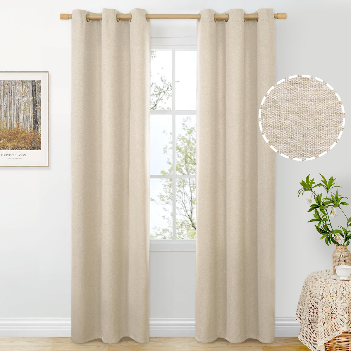 BGment Oatmeal Linen Curtains 84 Inch Length 2 Panels Set for Living Room