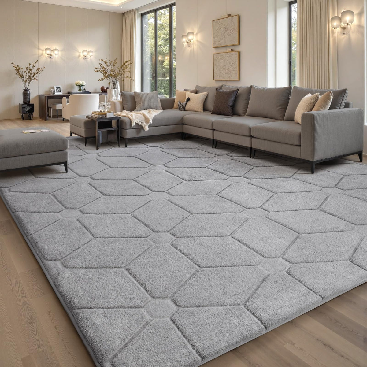 Sour Lemon 8x10 Area Rugs for Living Room Bedroom, Large Carpet Grey Rug