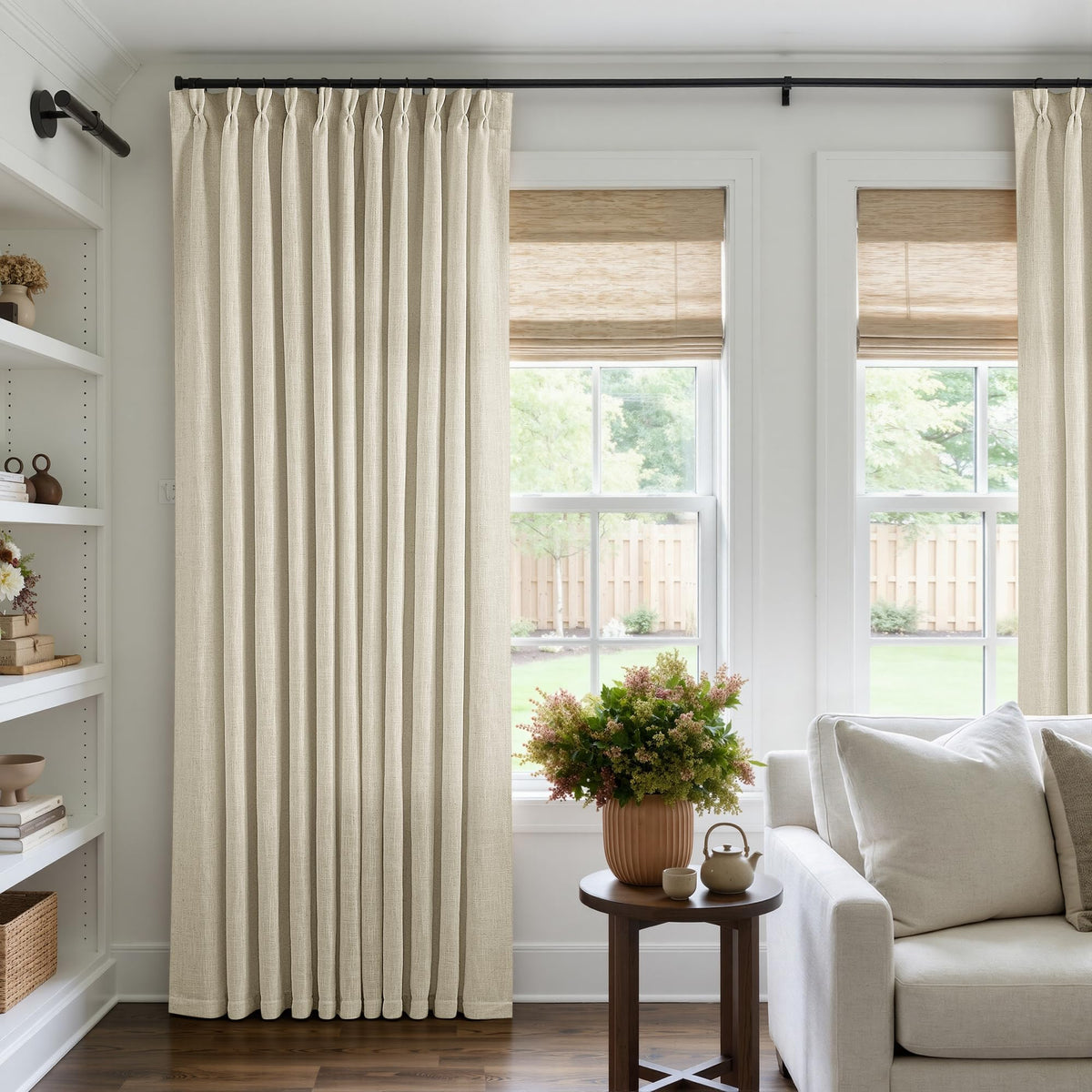 TWODRAPES Natural Pinch Pleated Linen Semi Sheer 84 Inch Curtains 2 Panels