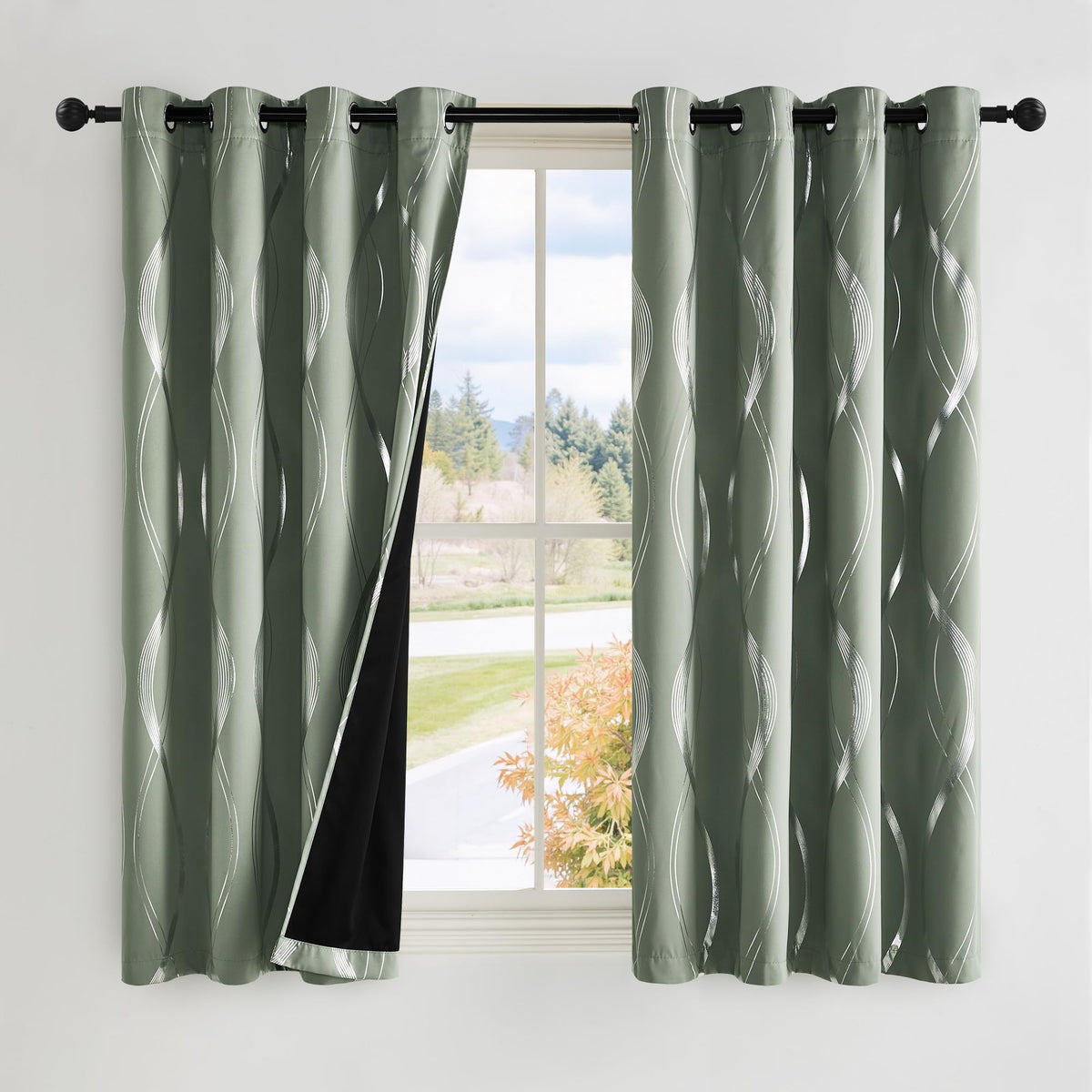 NICETOWN Grey Blackout Striped Pattern Curtains for Living Room, 52 x 84