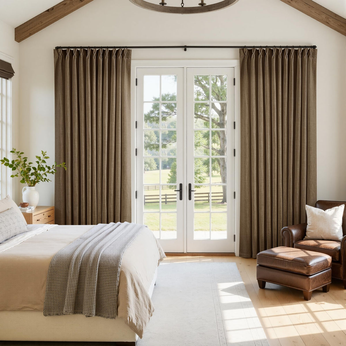 TWODRAPES Natural Pinch Pleated Linen Semi Sheer 84 Inch Curtains 2 Panels