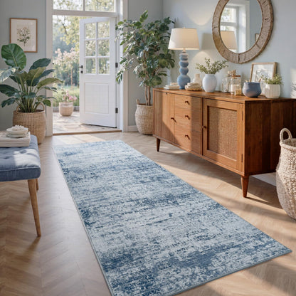 6x9 Ft Abstract Washable Area Rugs for Living Room Blue