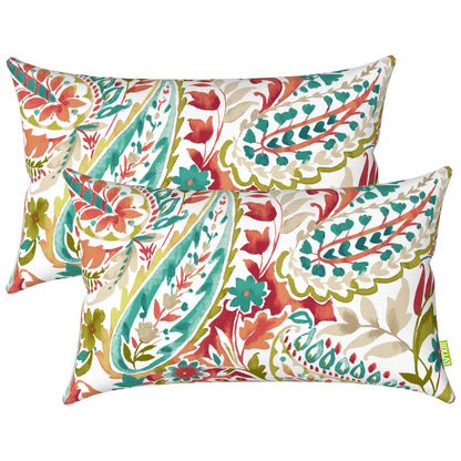 LVTXIII Set of 2 Patio Lumbar Pillows, 12" x 20" Fade Resistant Outdoor Lumbar Pillow with Inners, Fluffy Decorative Garden Lumbar Cushions for Home Patio Coach Sofa Use, Jacobean Black