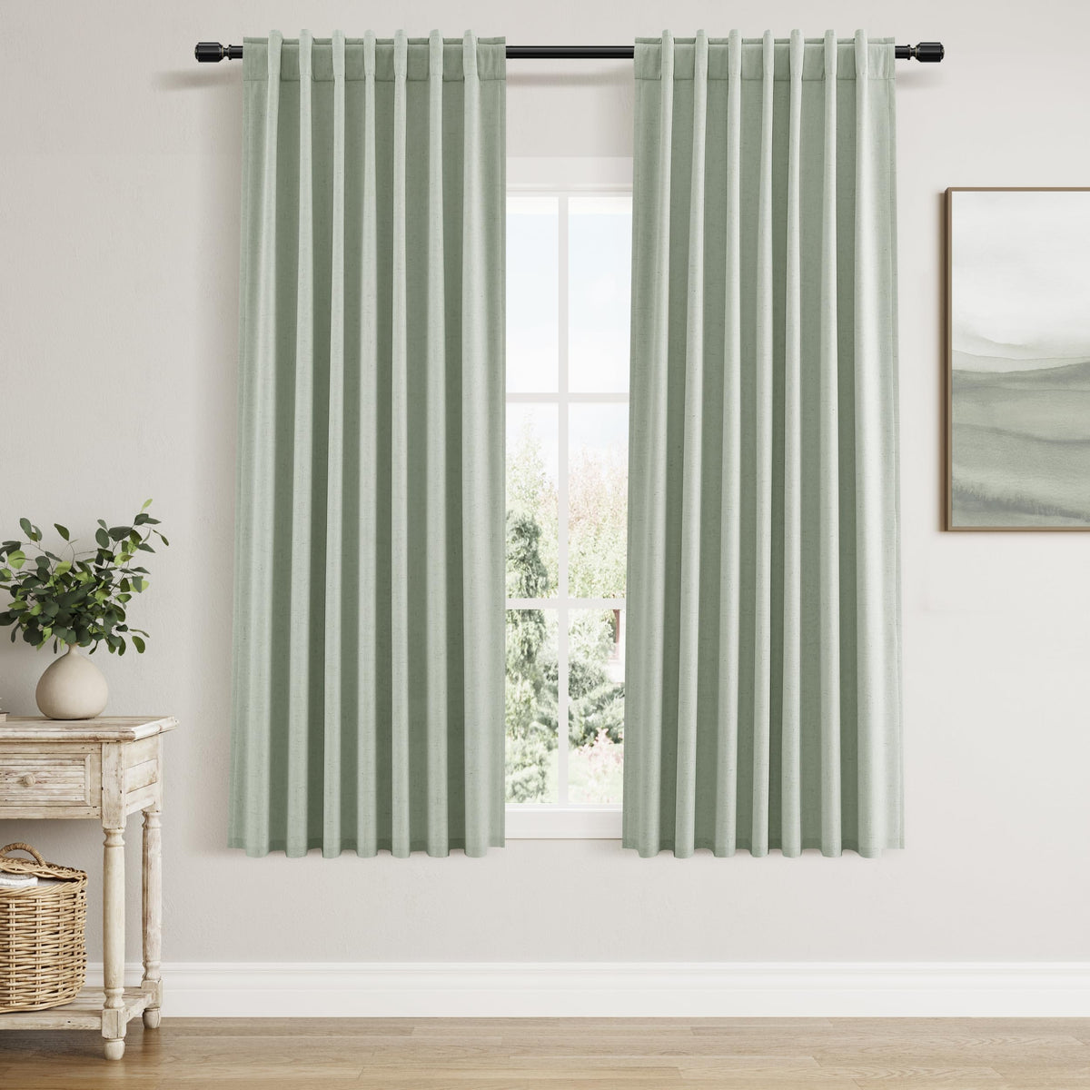Guken Cream Linen Blackout Curtains 84 Inch Length 2 Panels Set for Living Room Bedroom Back Tab Thermal Insulated 100% Black Out Drapes Room Darkening Window Curtain Ivory Natural Beige