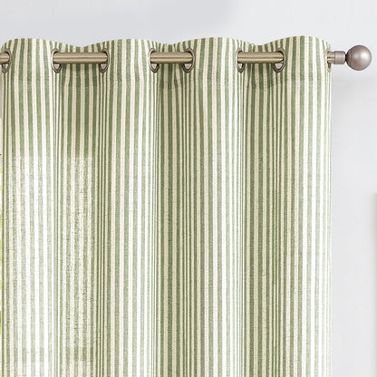 Vangao Linen Curtains for Living Room, Striped Blue Curtains 84L, 2 Panels