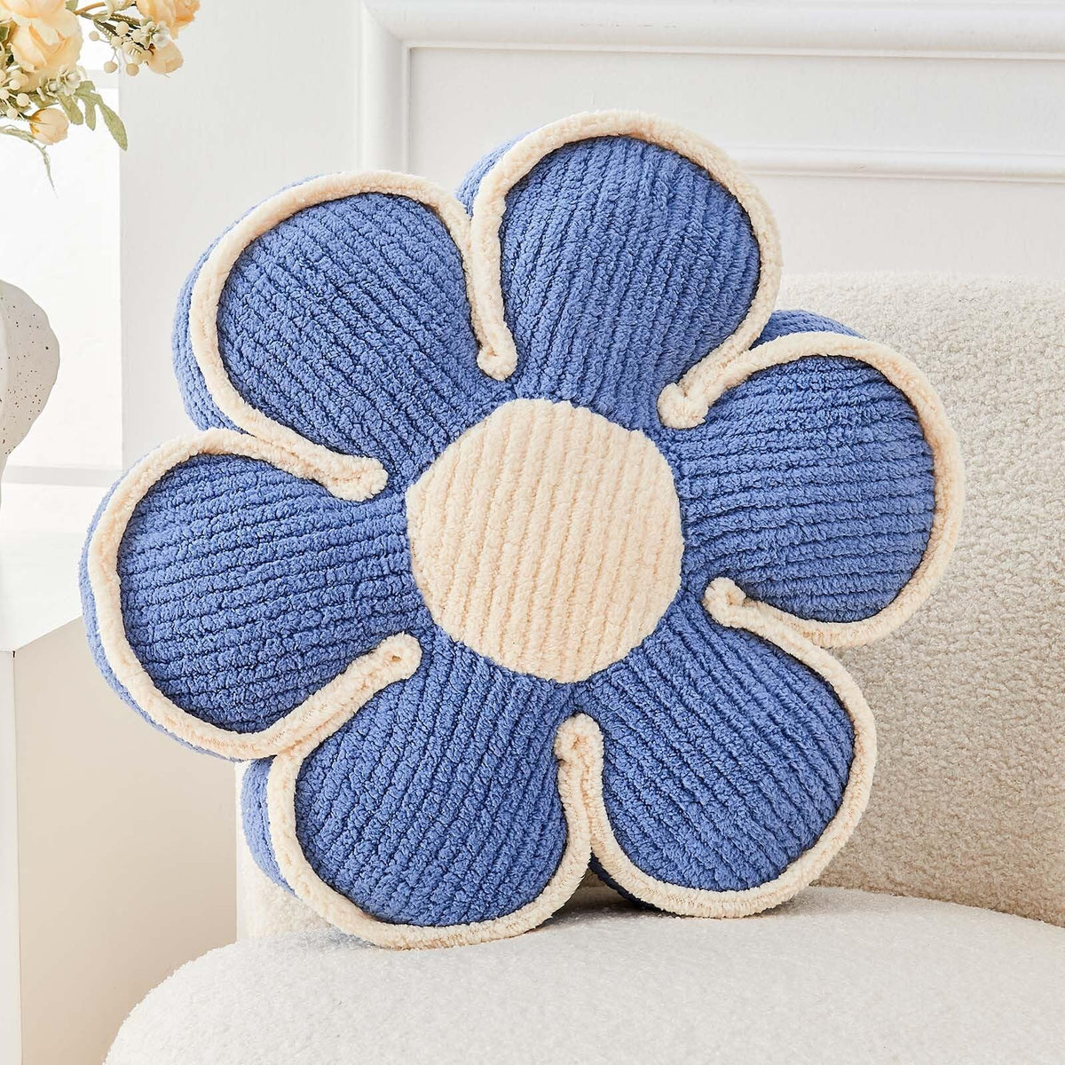 Kcvvcr Flower Pillow, Soft Flower Decorative Throw Pillow, Cute Daisy Flower Shaped Seating Floor Cushion Room Décor Plush Pillows for Sofa Couch Bed (13.7 Inch, Sage Green)