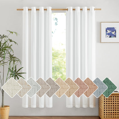 NICETOWN Natural Linen Curtains 84 inch Long 2 Panels Set, Grommet Top Thick Linen Burlap Semi Sheer Vertical Drapes Privacy Assured with Light Filtering for Bedroom/Living Room, W55 x L84