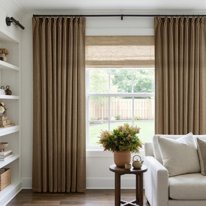 TWODRAPES Natural Pinch Pleated Linen Semi Sheer 84 Inch Curtains 2 Panels