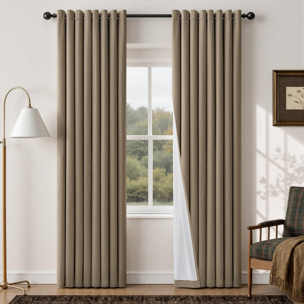 Natural Ivory 100% Blackout Grommet Linen Curtains 90 Inch Long 2 Panels