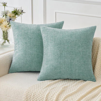 MIULEE Soft Chenille Throw Pillow Covers Sage Green 18x18 Inch Pack of 2