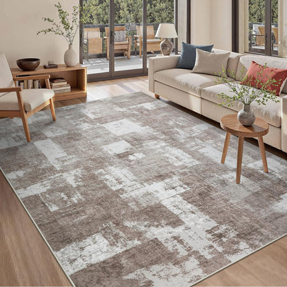 famibay 5x8 Area Rug, Abstract Washable Rugs for Living Room Low Pile Neutral Area Rug for Bedroom Aesthetic Non Slip Rubber Backed Carpet Rugs for Living Room Bedroom Dining Room(Beige/Camel)
