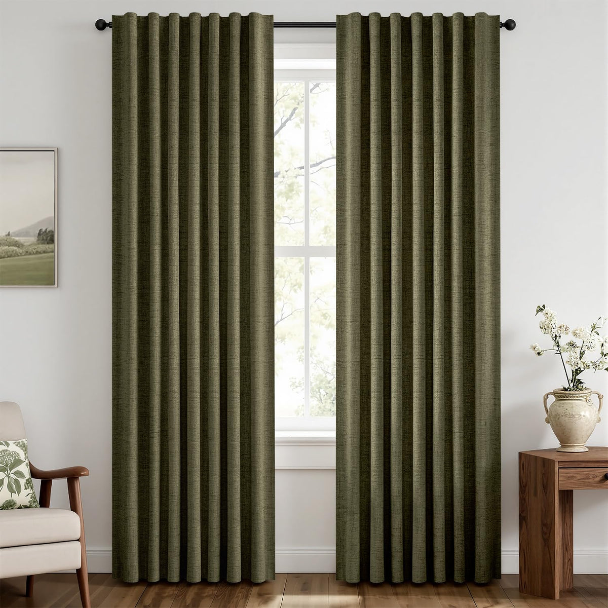 MIULEE 100% Blackout Linen Curtains for Bedroom 42 x 84 Inch Ivory 2 Panels