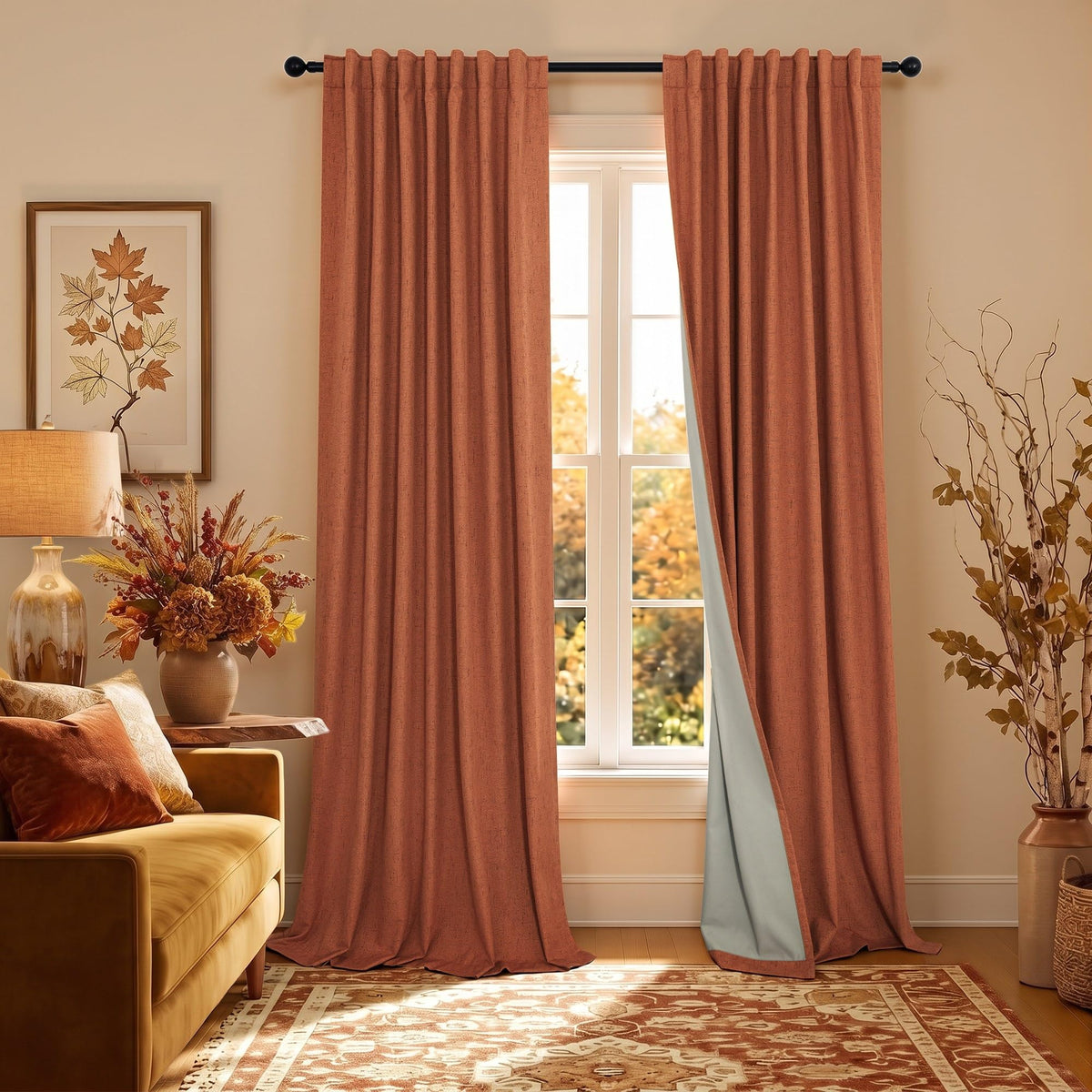 100% Blackout Curtains 84 Inch Length 2 Panels Set Neutral Boho Linen Farmhouse for Bedroom Windows Living Room Darkening Thermal Insulated Drapes Natural Cream Ivory 7ft Long Back Tab Pleated Pocket