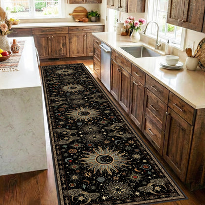 Vacuum-Friendly, 5x7 Washable Area Rug, Black Gold Beige Red
