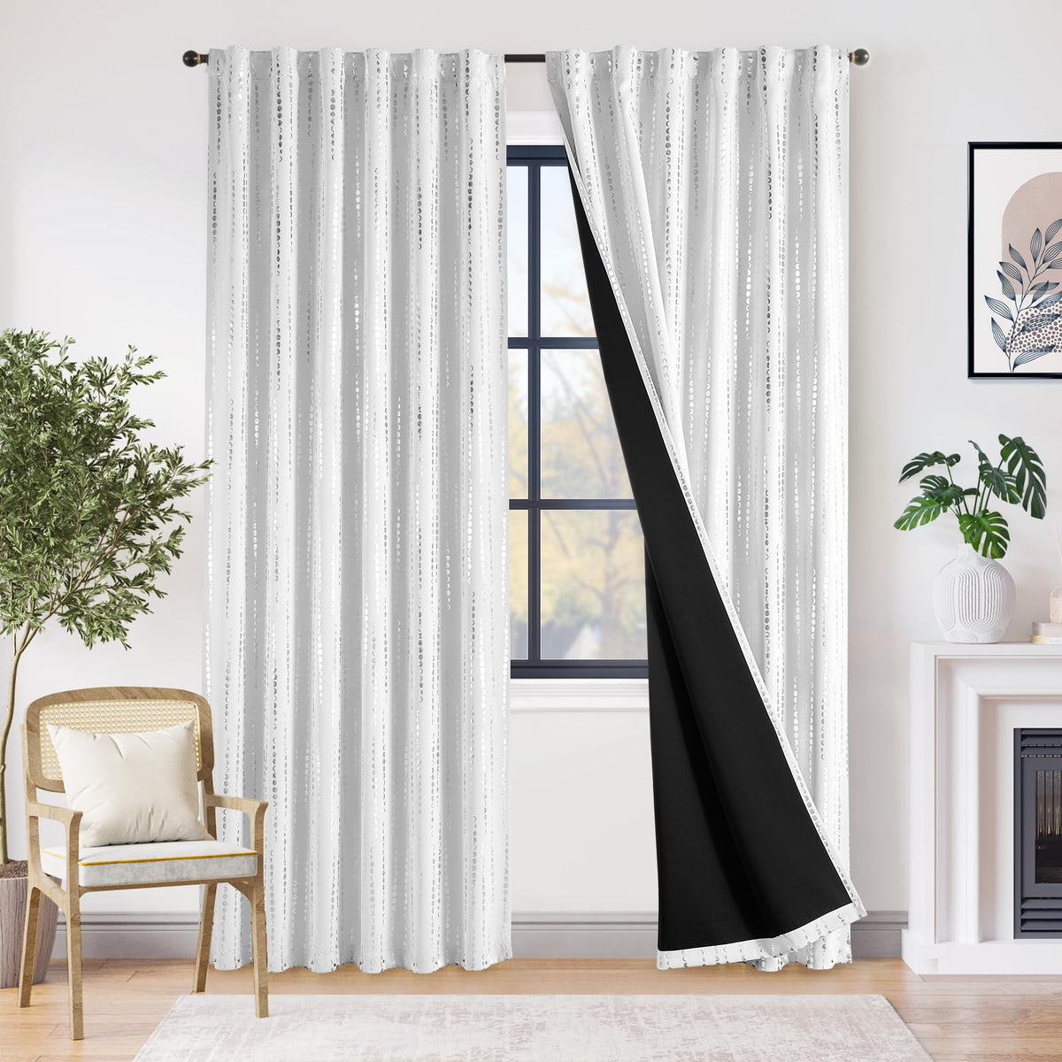 jinchan Boho Blackout Curtains 63 Inch Length Moon Phase Printed Drapes
