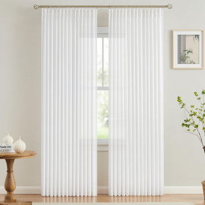 Vision Home Natural Linen Pinch Pleated Semi Sheer Curtains 42Wx90Lx2
