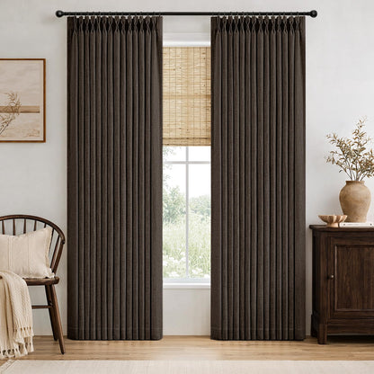 MIULEE Pinch Pleated Linen Curtains 90 Inches Long 2 Panels Natural