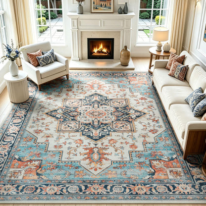 Lofus 5x7 Area Rugs for Living Room Bedroom, Soft Boho Carpet Floral Brown