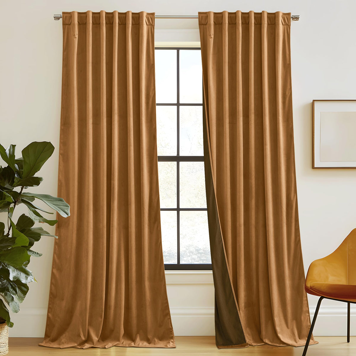 RYB HOME Blue Velvet Blackout Curtains for 84 inches Bedroom Living Room
