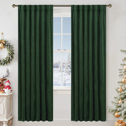 LAMIT Olive Green Velvet Curtains 84 Inch Length for Living Room, 2 Panels