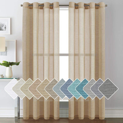 H.VERSAILTEX Natural Linen Sheer Curtains 84" 2 Panels Grommet