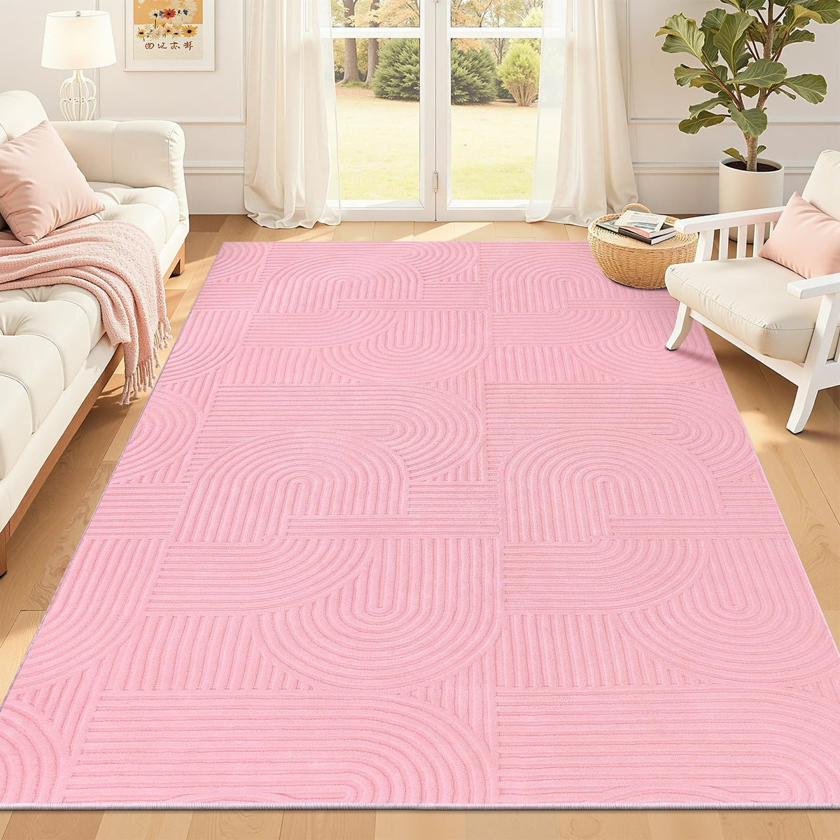 Pauwer 5x7 Area Rugs for Living Room, Modern Non Slip Washable Rug, Beige