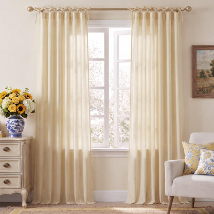 NICETOWN Thick Linen Curtains 84 inch Length 2 Panels Set, Tie Top Light Filtering Curtains Semitransparent Linen Burlap Drapes Privacy for Bedroom/Princess Room, W52 x L84, Natural