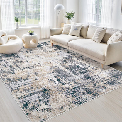 Area Rugs 8x10 Living Room: Washable Rug Modern Abstract Large Rugs Soft Non Slip Neutral Rug Stain Resistant Indoor Carpet for Bedroom Kitchen Dining Room Table Nursery Home Office Rugs(Beige,8'x10')