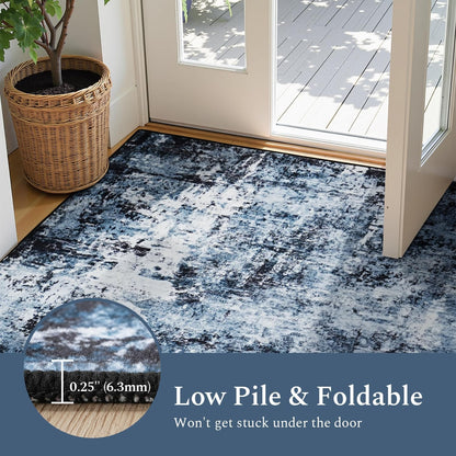 Rugflix 8x10 Area Rug for Living Room, Washable Navy Blue Dark Black Carpet