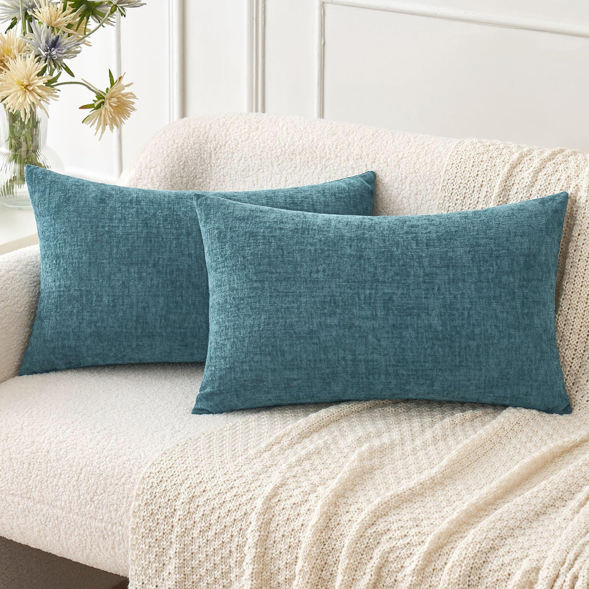 MIULEE Soft Chenille Throw Pillow Covers Sage Green 18x18 Inch Pack of 2